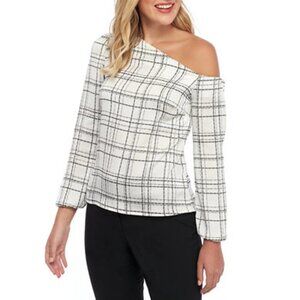 The Limited off shoulder long sleeve plaid blouse